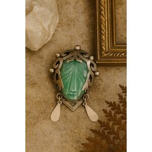 Vintage Mexican Carved Fluorite Warrior Brooch / Pendant
